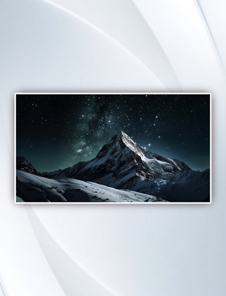 白雪皑皑的夜山摄影图