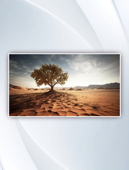 沙漠中的树摄影图