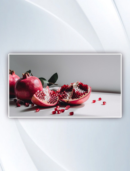 白桌上的石榴切片水果清新摄影图