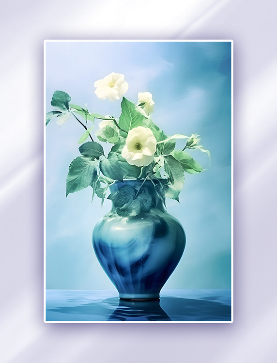 简约瓷器花瓶蓝色背景