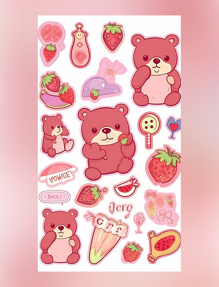 粉色贴纸可爱贴纸粉色草莓可爱的熊