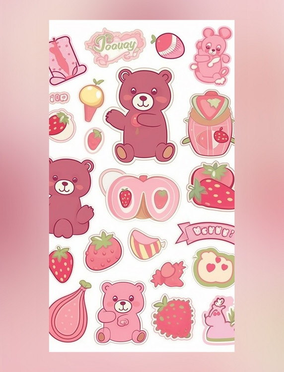 贴纸可爱贴纸粉色草莓可爱的熊