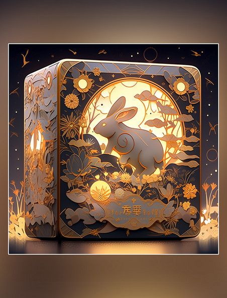 月饼食品中国中秋节包装盒的包装设计月饼和兔子