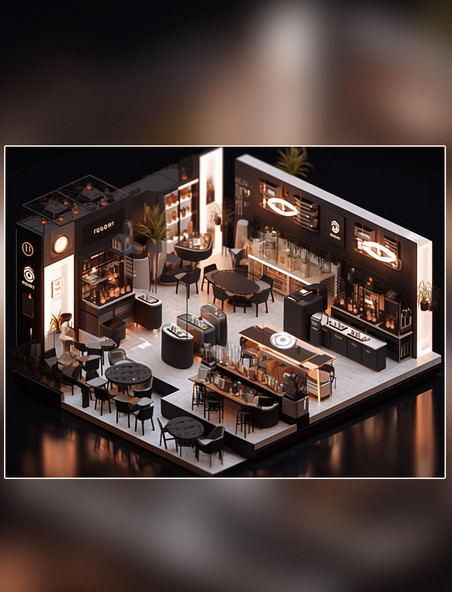3D微观建筑餐馆夜景