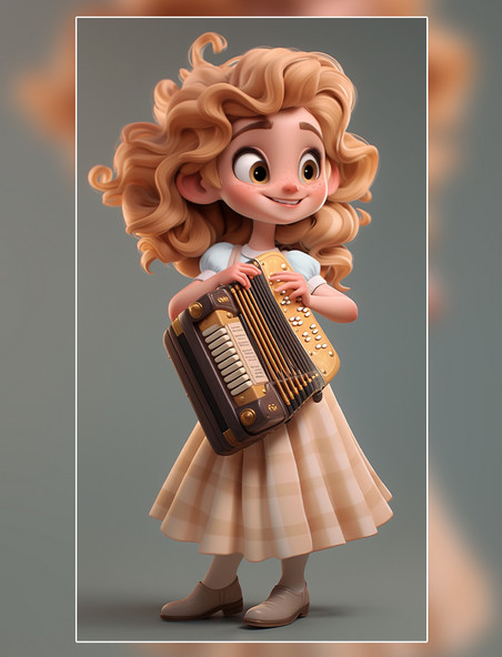 潮玩手办儿童手风琴兴趣班格子裙小女孩女孩音乐乐器