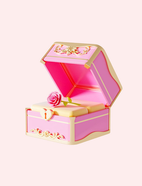 七夕3D立体复古玫瑰花粉色戒指盒