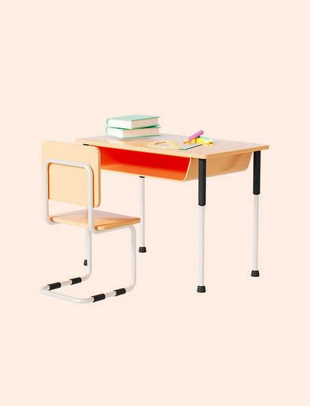 3D立体校园书桌桌椅