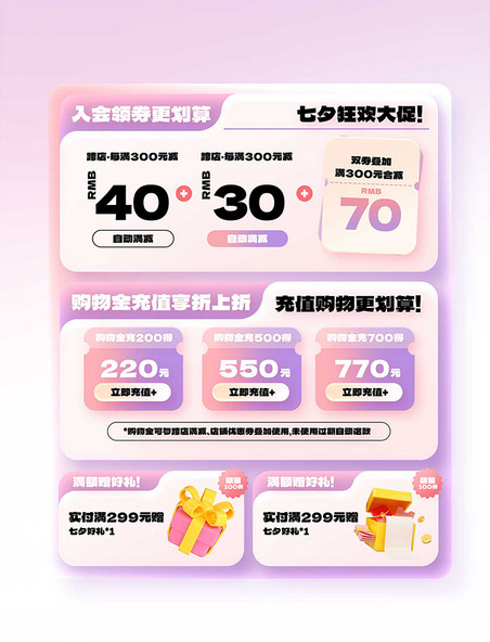 七夕情人节紫色系情人节电商促销优惠券模板