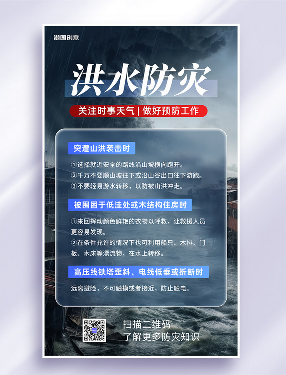 洪水防灾指南攻略夏季灾害提示海报