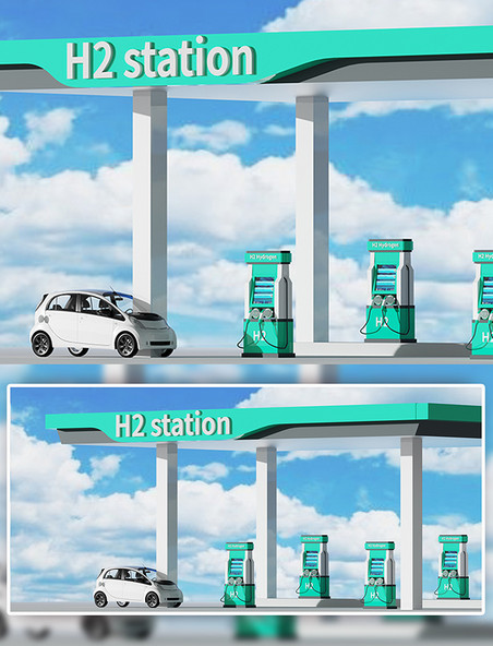 C4D氢能汽车3d场景图立体充电桩新能源