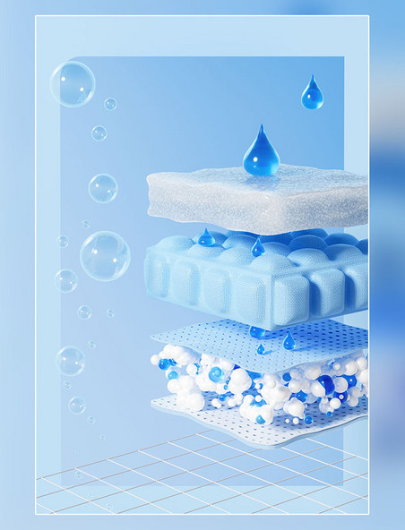 3D立体净水过滤产品商品场景面料电商详情页