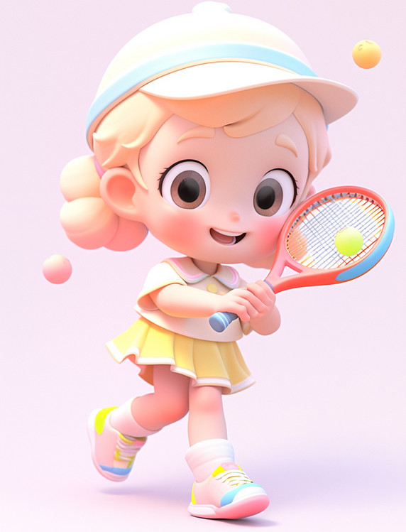 网球小女孩打网球元素