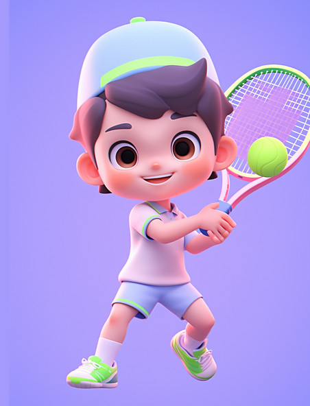 网球人物元素小男孩打网球