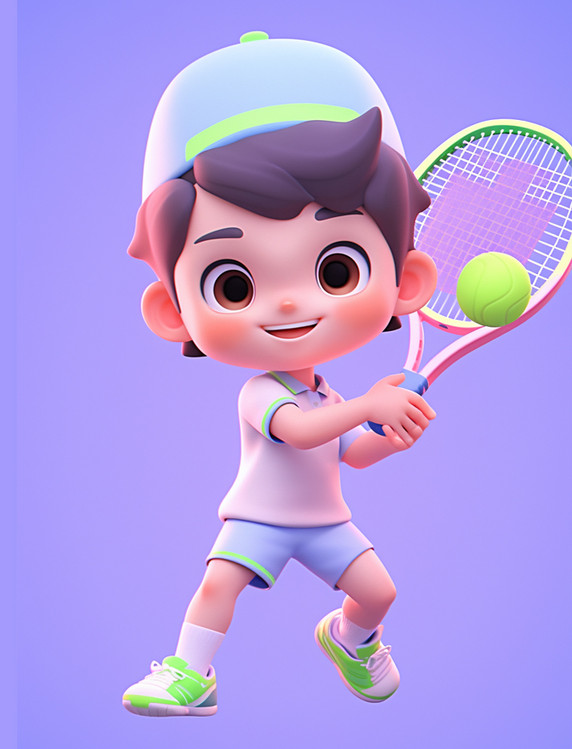 网球人物元素小男孩打网球