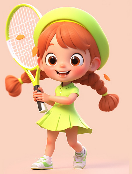 小女孩打网球元素图