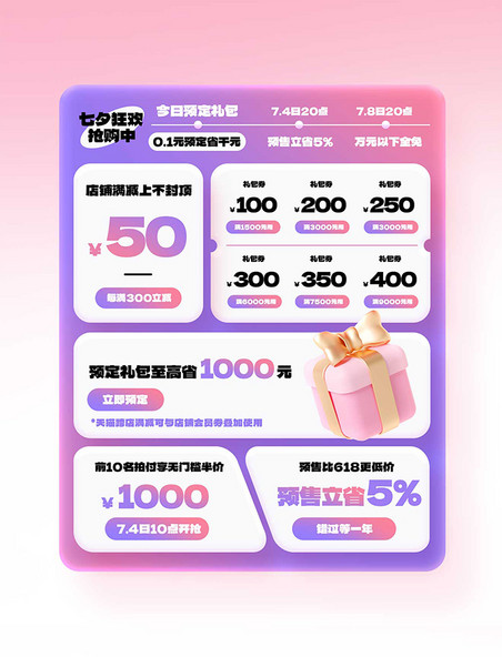七夕情人节紫色情人节电商促销模板优惠券