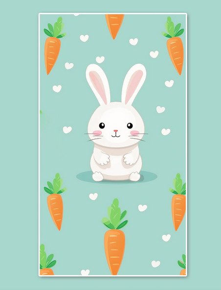 卡通扁平可爱兔子胡萝卜背景