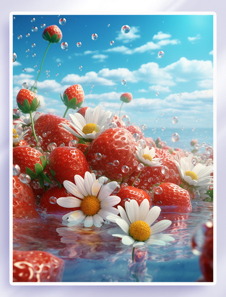 夏季清凉创意草莓水果背景