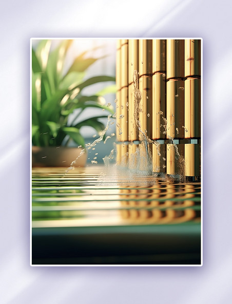绿色电商空景镜头背景竹子水流竹板展台