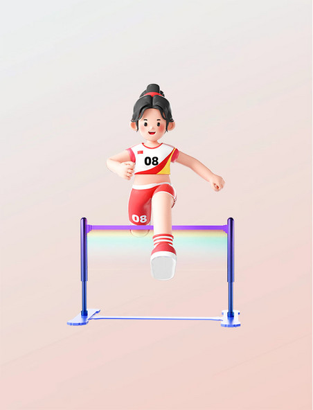 运动会3D立体运动员人物田径跨栏形象亚运会