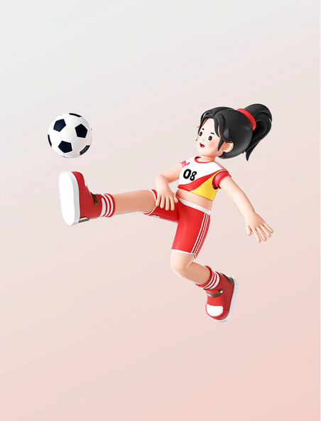 运动会3D立体运动员人物踢足球形象亚运会