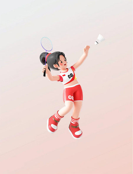 运动会3D立体运动员人物打羽毛球形象亚运会