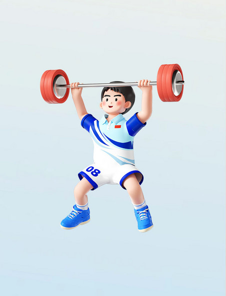 3D立体运动会男运动员人物举重形象亚运会