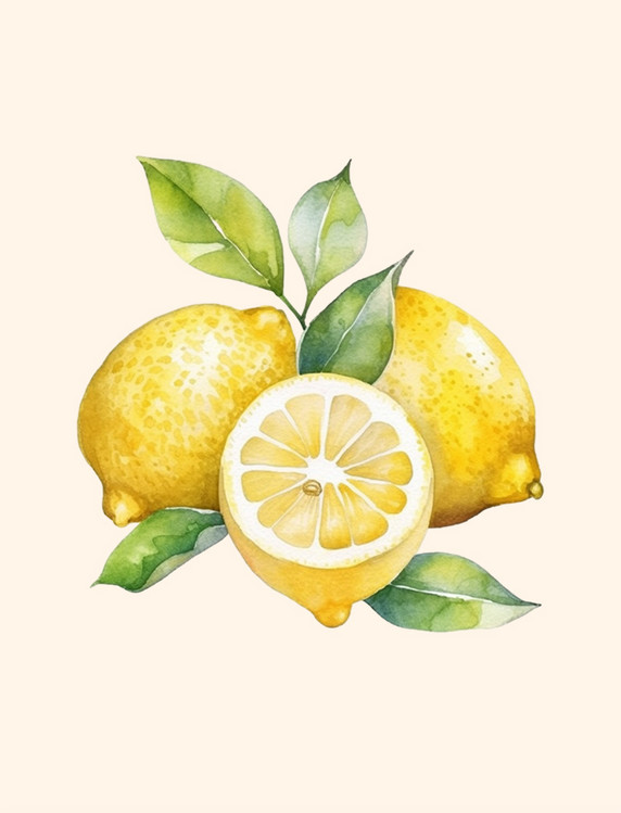 水彩柠檬水果食物