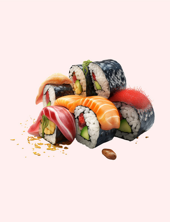 手绘寿司美食生鱼片饭团元素