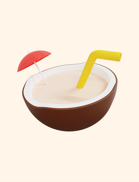 3D立体夏日海滩椰子汁美食