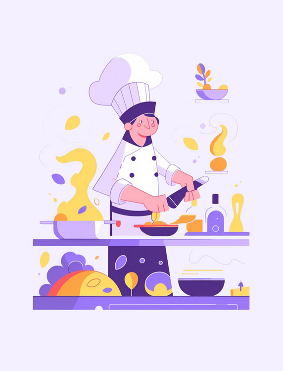 厨师黄紫色扁平风人物商务职业工
