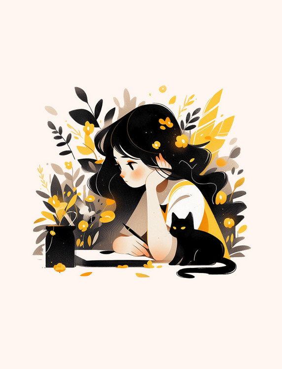 互动宠物温馨自然有爱简易插画元素