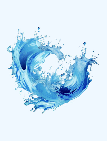 孤立的蓝色海浪飞溅和水流形态元素