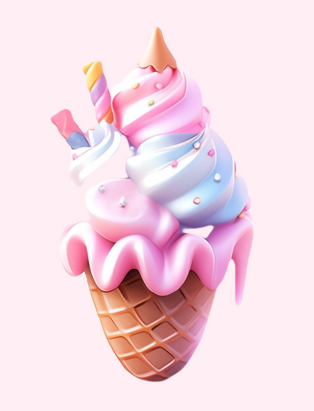 3d可爱元素冰淇淋模型彩色立体元素