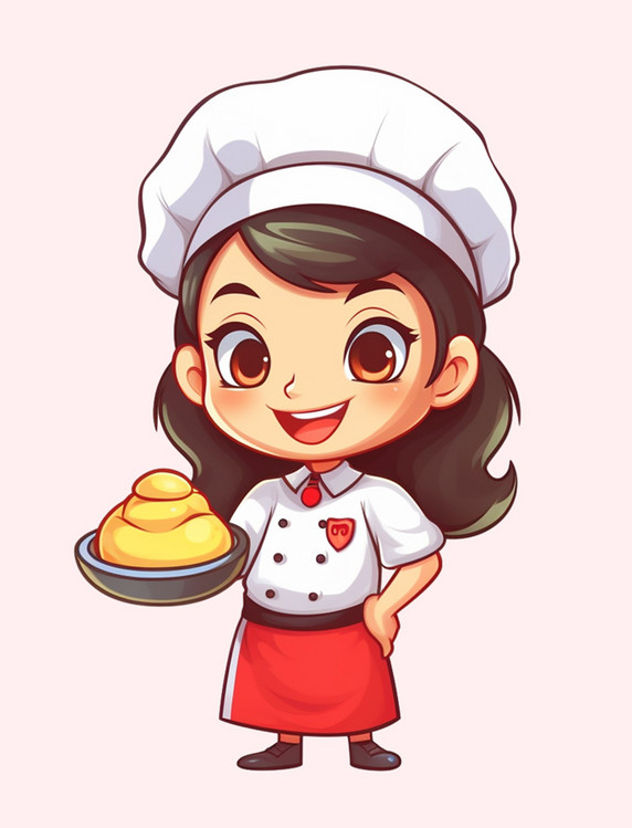 身穿制服的可爱厨师女孩手持特纳元素