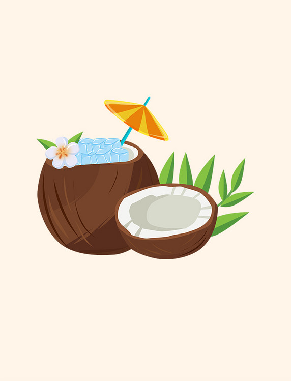 椰子饮料果汁夏天矢量图