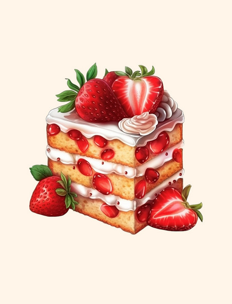 草莓蛋糕美食数字艺术绘图