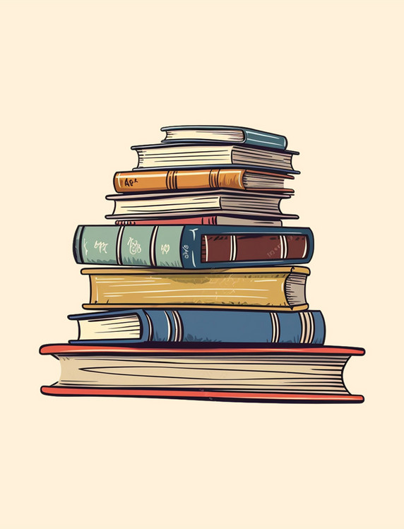 手绘堆叠书籍平面设计插图