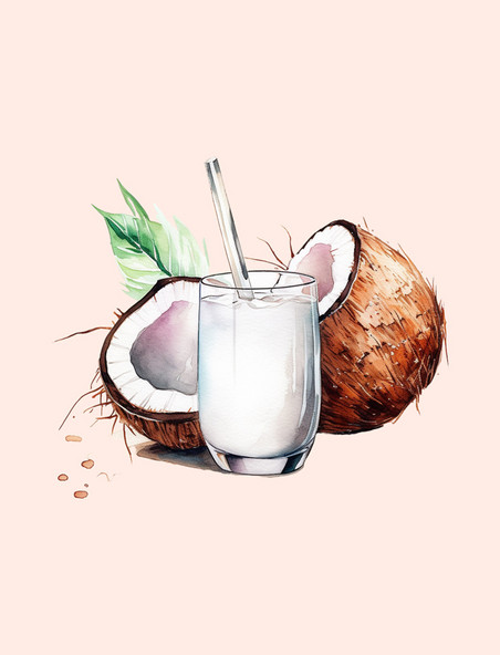 手绘白色夏季椰汁饮料