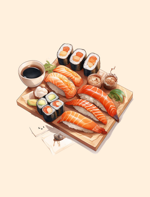 饭团手绘寿司美食生鱼片饭团