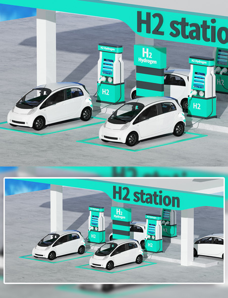 C4D氢能汽车3d场景图立体新能源