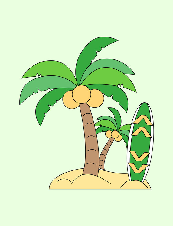 绿色海边椰子树旅游冲浪