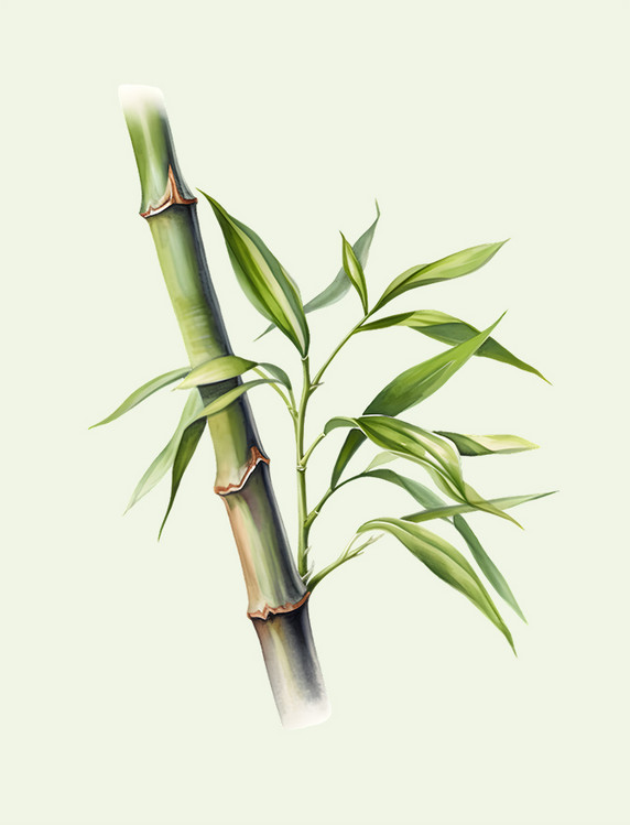 水彩风格独枝竹子植物剪贴画