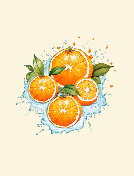 水彩手绘橙子