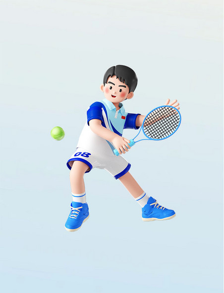 运动会3D立体男运动员人物打网球形象亚运会