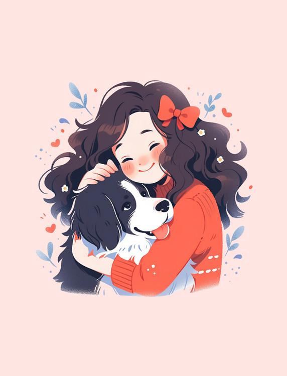 宠物互动温馨自然有爱简易插画 