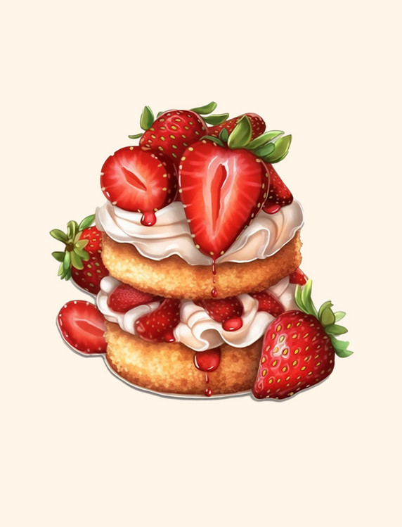 草莓蛋糕美食数字艺术绘图