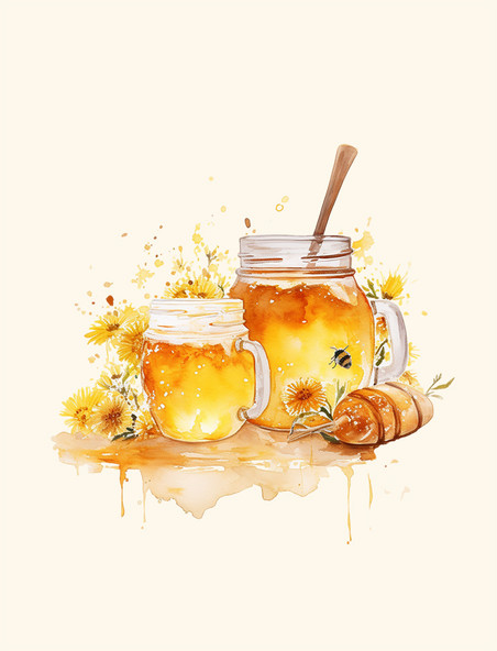 水彩金黄色蜂蜜水饮品