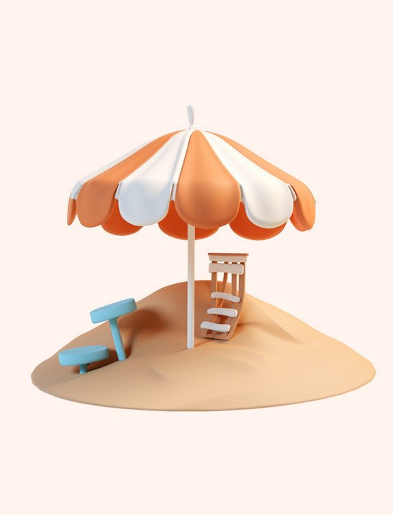 3DC4D立体夏日场景海边椰树遮阳伞元素