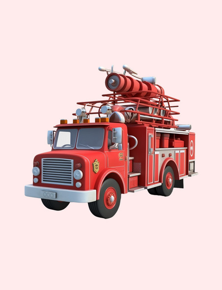 3D立体卡通 消防车免扣元素